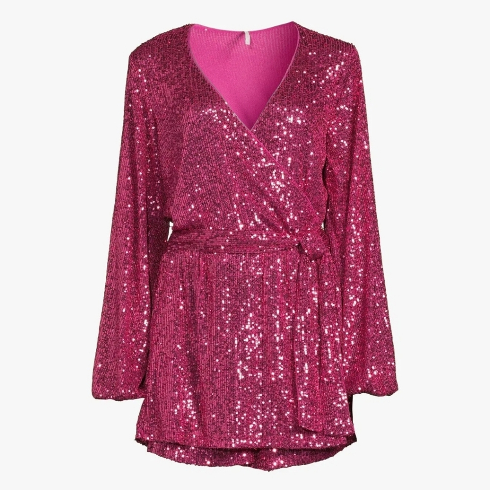 Free People Fuchsia Sequin Wrap Romper